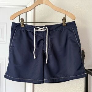 BLUE BUCK navy blue contrast stitch flat front swim shorts trunks